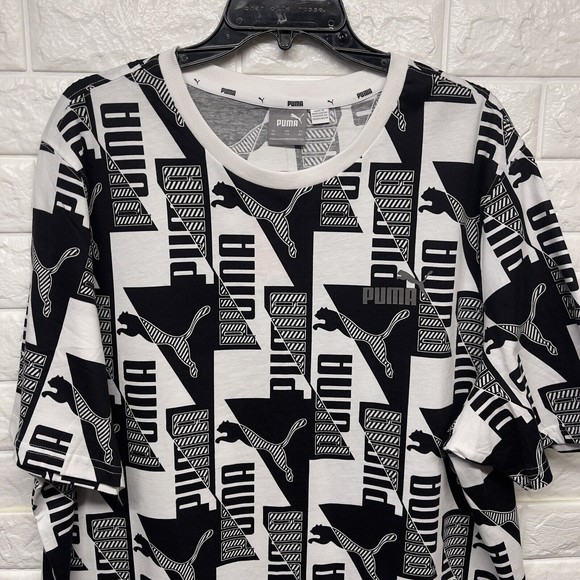 Puma Power All Over Print Graphic Tee Logo Black White T Shirt Men 2XL NWT - Picture 3 of 11